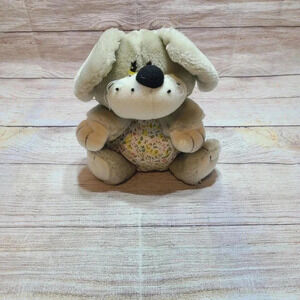 Vintage Commonwealth Plush Mouse Stuffed Animal Gray White Floral 7.5"